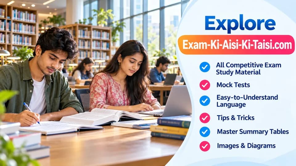 Explore Exam-Ki-Aisi-Ki-Taisi.com: study material, mock tests, tips and tricks, summary tables and diagrams
