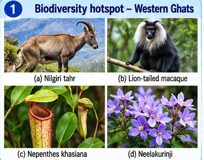 Nilgiri tahr, lion-tailed macaque, Nepenthes khasiana pitcher plant and Neelakurinji flowers