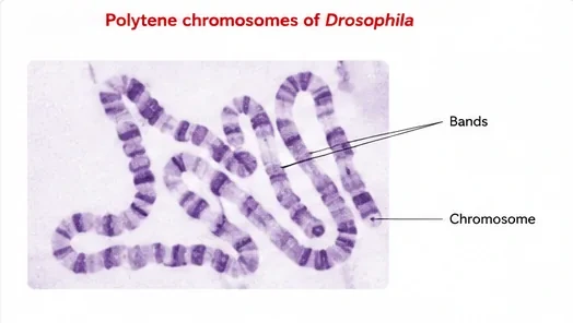 Photomicrograph of giant polytene chromosomes from Drosophila salivary gland showing a pattern of dark and light bands