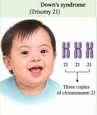 A smiling child with Down's syndrome and three copies of chromosome 21